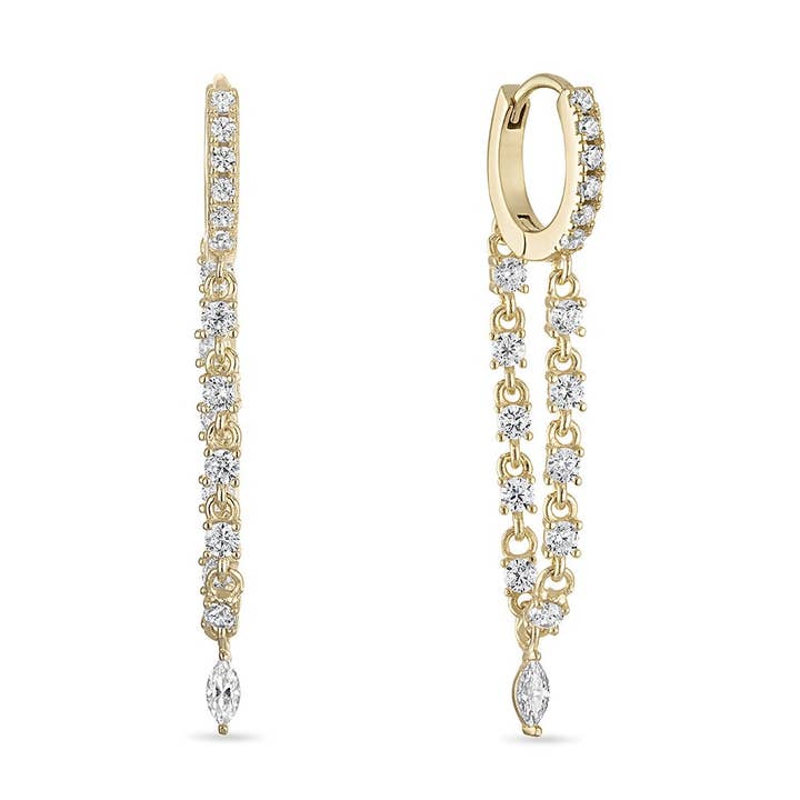 14k Vermeil Aura Statement Huggies with Dangle Chains for wholesale by Emily Volaski