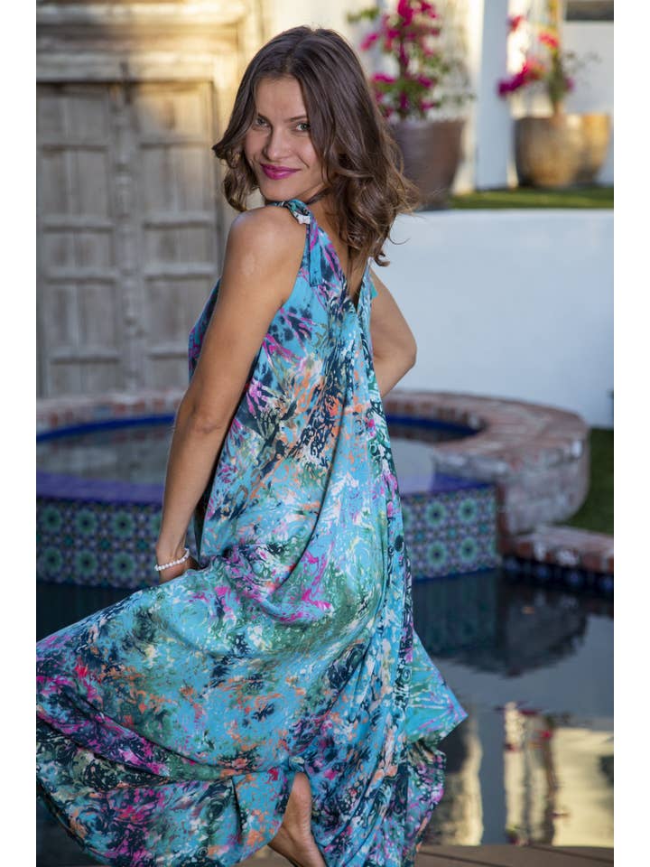 Bali Prema - Wholesale Jumpsuit - Women's - Womens Gypsy Jumpsuit in Bahamas Teal Rainbow Paisley Sarong