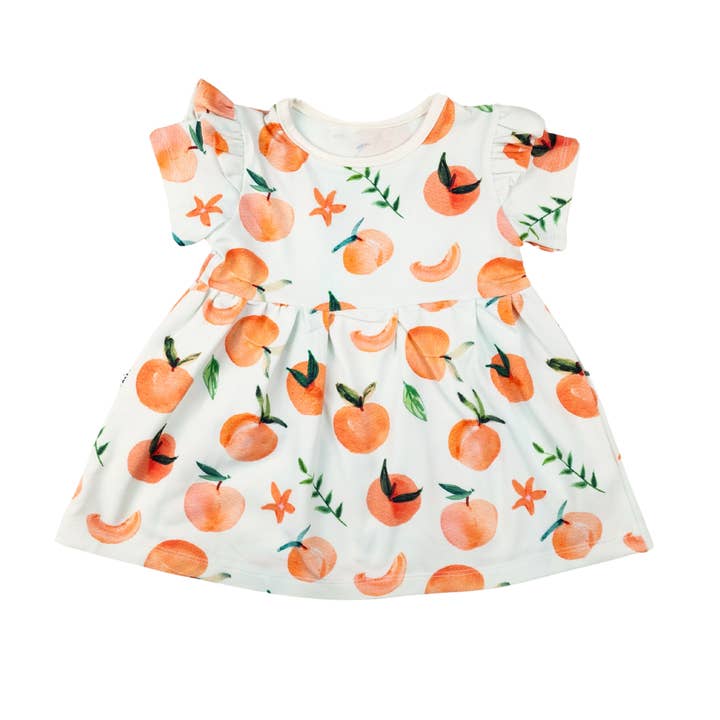 TeoBee - Wholesale Jurk - Kinderen - Meisjesjurk met korte mouwen in perzikoranje, draaiend, 3m - 8j0