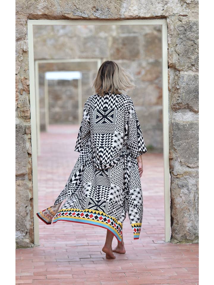 Verry Kerry - Venta al por mayor Kimono - Mujer - Bata Kimono Largo Zambezi Sun Geometric Bambú Seda