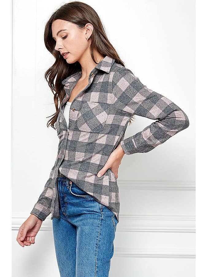 Veracci - Vente Chemise à col boutonné – femme - Chandail à carreaux extensible boutonné pour femme38