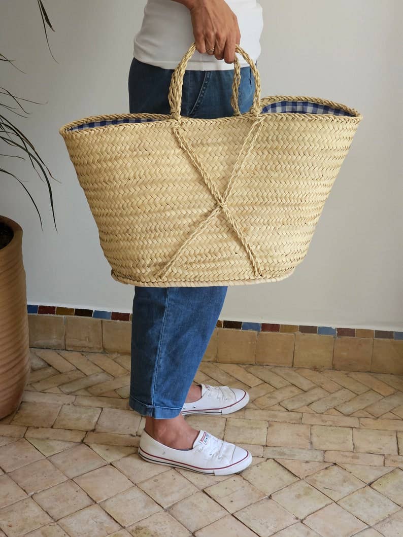 HandmadeBestSeller – wholesale Basket – Natural Palm Leaf Basket with Fabric Lining2