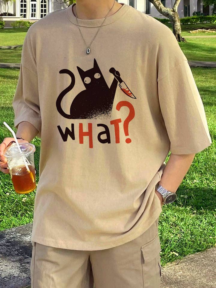 novaxau - Wholesale Screen printed t-shirt – Men′s - Black Cat with Knife Funny Graphic Print Men's Cotton Tee