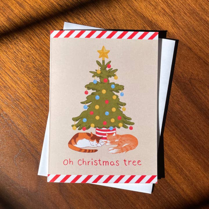 Tiday Art - Wholesale Christmas Card - Oh Christmas Tree - A6 Greeting Card Pack with Cats1