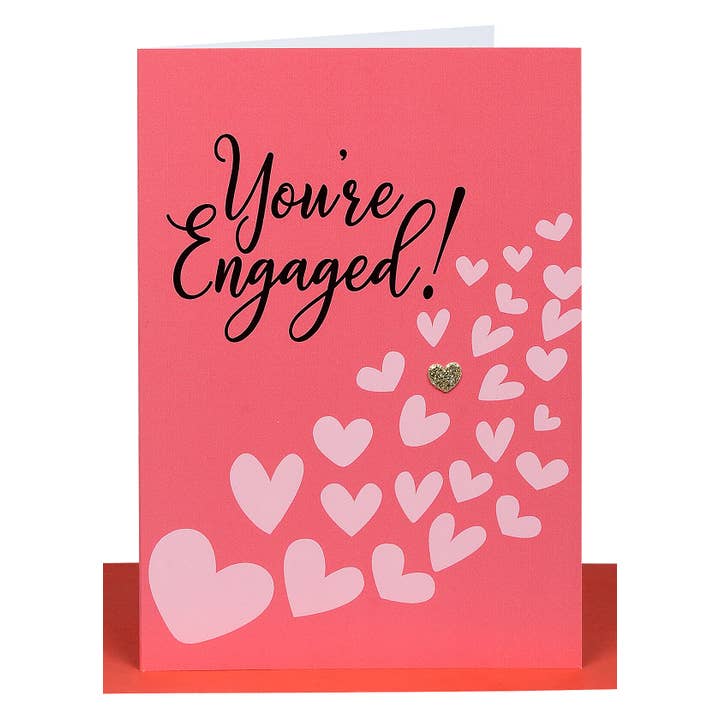 Biglietto di fidanzamento impreziosito da un piccolo cuore d'oro per la vendita all'ingrosso da parte di Lil's Cards
