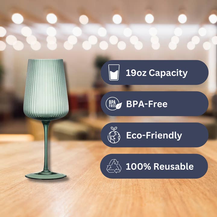 The Wine Savant / Khen Glassware - Wholesale Wine Glass - Ripple Colored Wine Glasses - Set of 6 Muted Green Glassware2