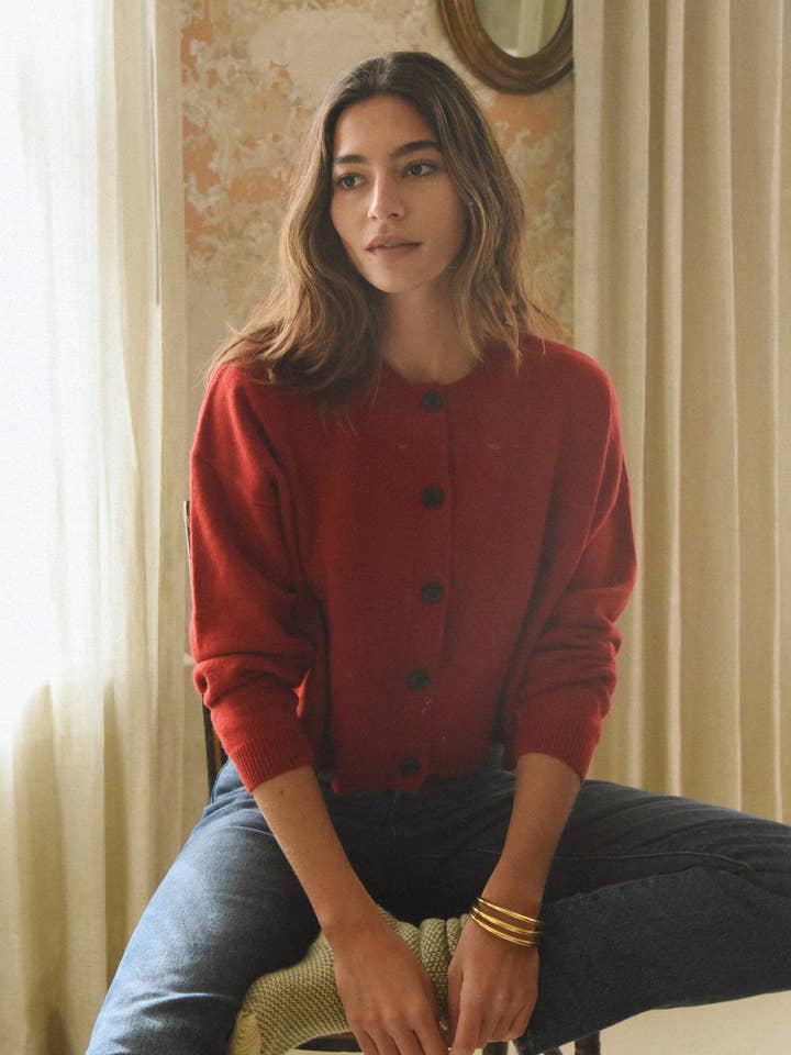 The Cashmere Kaia Cropped Cardigan // Pomegranate for wholesale by Beachwood The Label