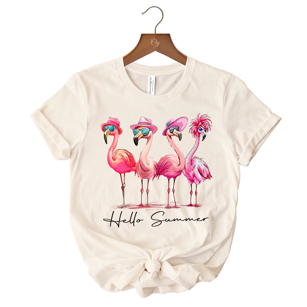 OrnamentallyYou – Großhandel Hemd – Damen – Flamingo Hallo Sommer T-Shirt, Retro-Shirt mit tropischen Vögeln7