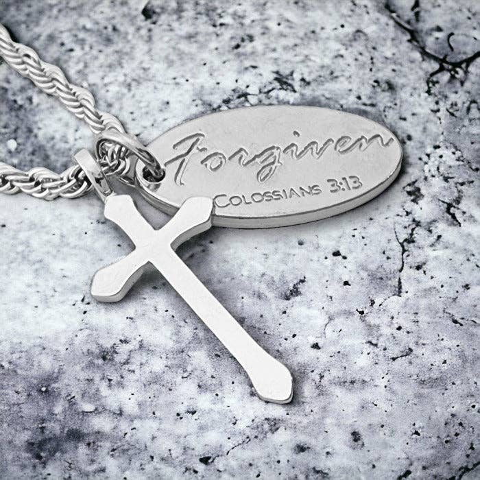 Forgiven Jewelry - Wholesale Pendant/Charm Necklace - Cross Forgiven Tag Necklace With Twisted Rope Chain2