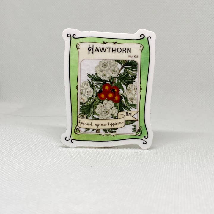 MAY Birth Flower Whimsical Vinyl Sticker Eco Dishwasher-Safe for wholesale by Cricket Radio Seed Co