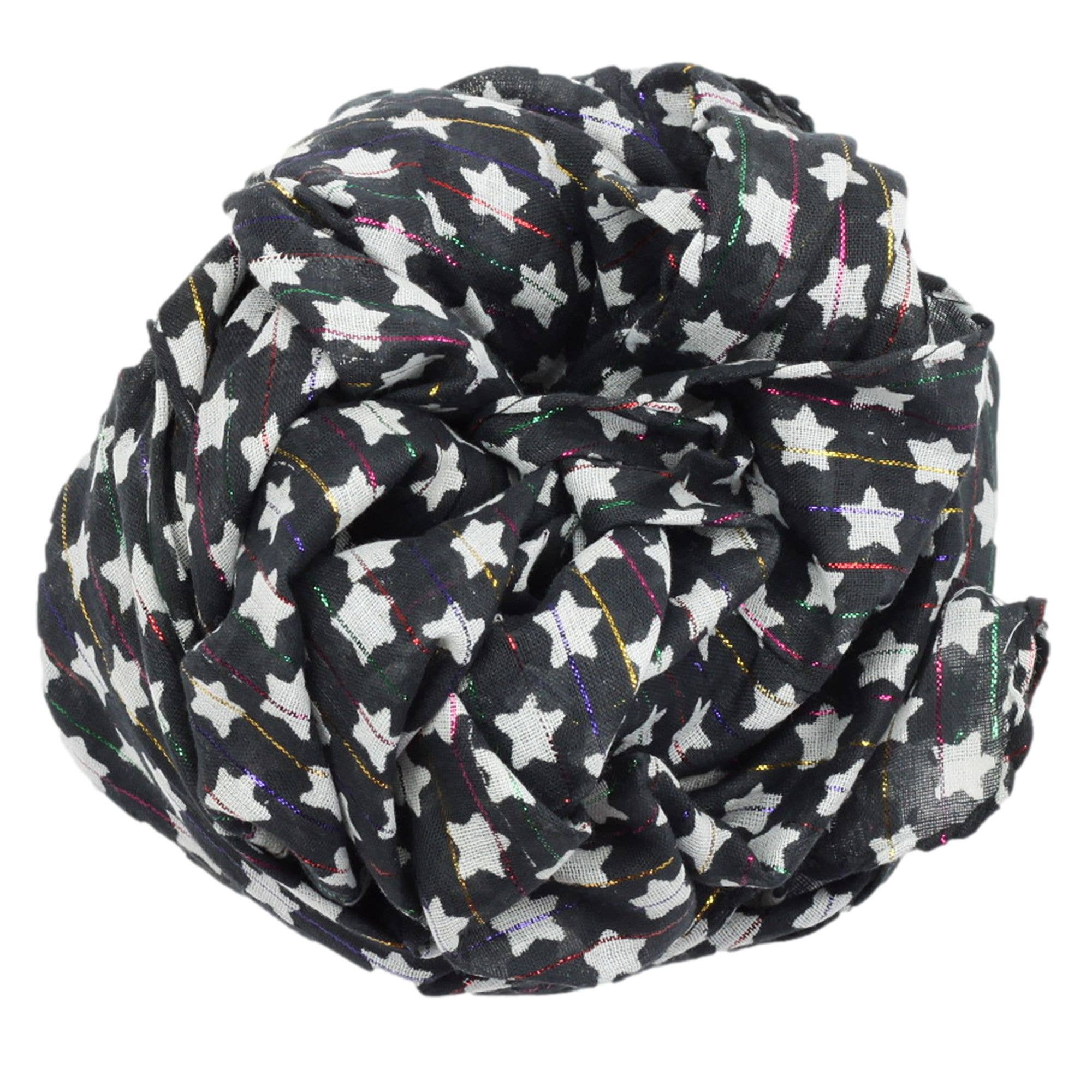 Tribal Trade GmbH - Wholesale Scarf - Unisex - Cotton fabric stars 1.5 cm black white lurex colorful 1 scarf2