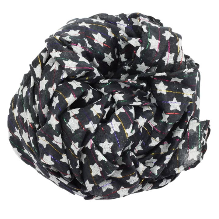 Tribal Trade GmbH - Wholesale Scarf - Unisex - Cotton fabric stars 1.5 cm black white lurex colorful 1 scarf2