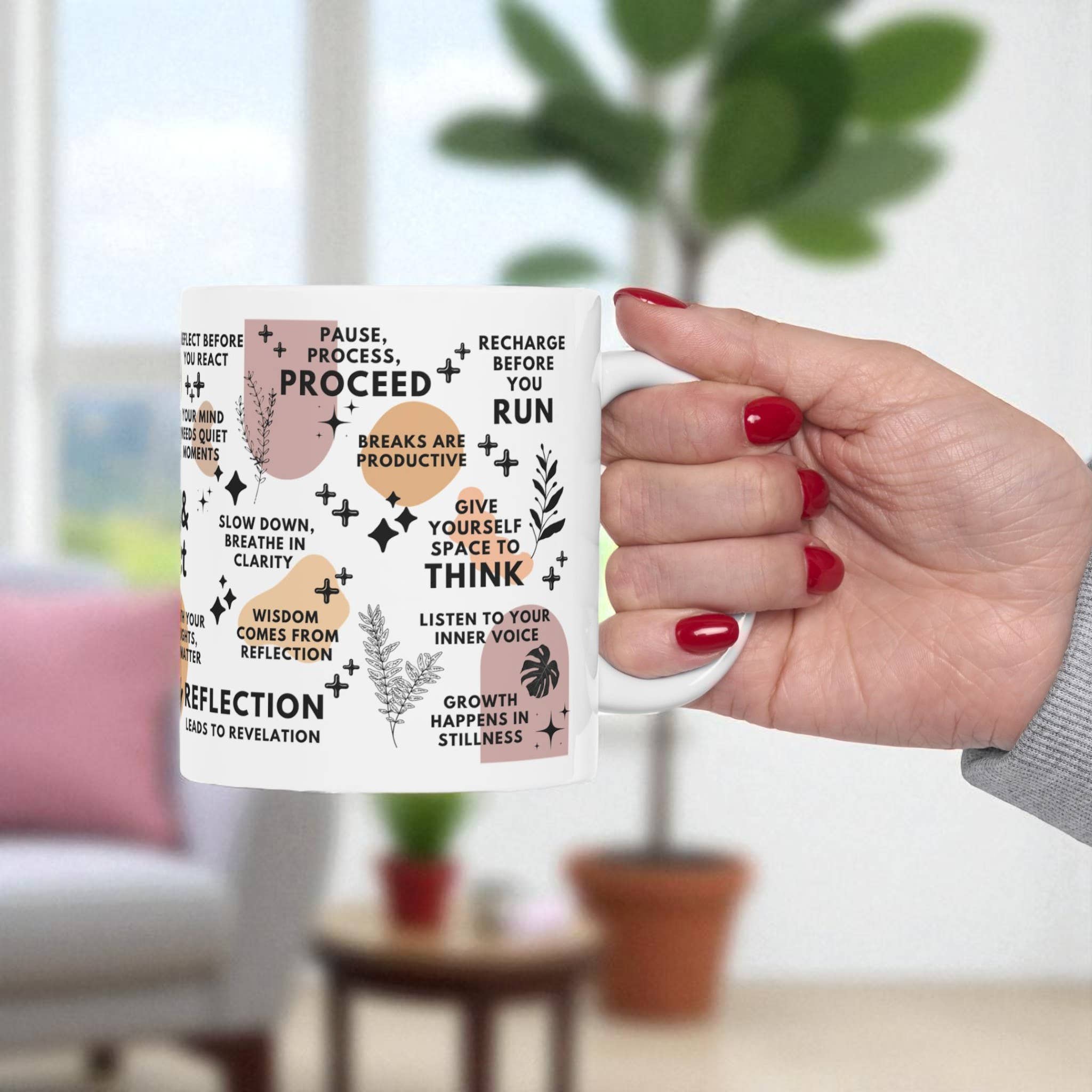 EMESLY - Wholesale Coffee Mug - Pause and Reflect Motivational Ceramic Coffee Mug; 11oz/15oz3