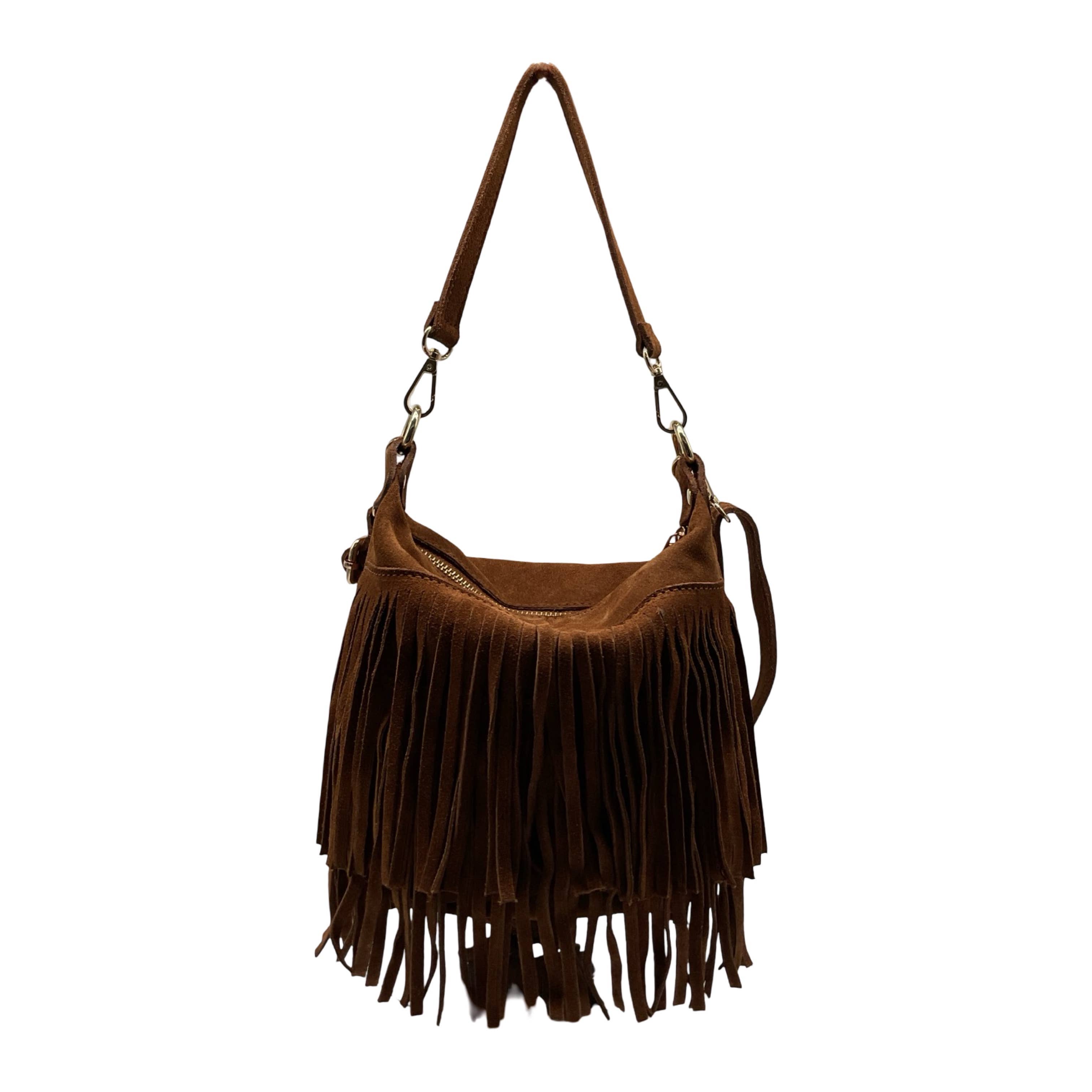 Louisa lee – Großhandel Schultertasche – Damen – WILDLEDER-LEDER-TASCHE MIT FRANSEN CHANTALE1