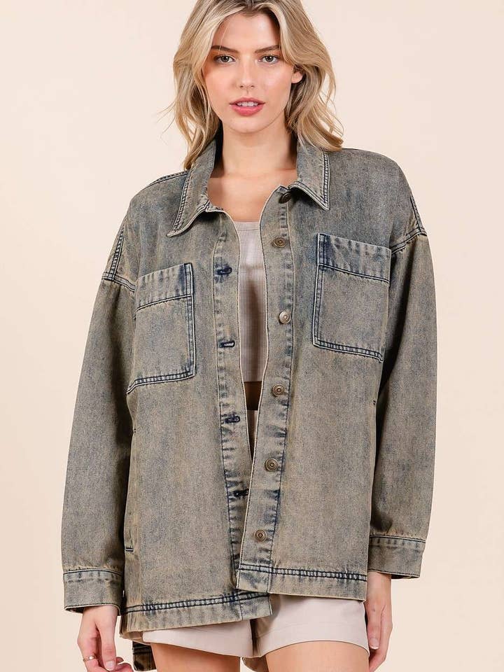 WASHED DENIM OVERSIZED BOXY FIT SHIRT JACKET for wholesale on Faire6