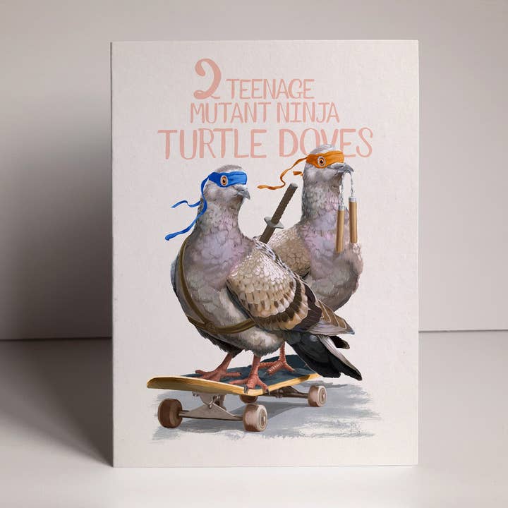 Funny Turtle Doves Christmas Card Pun Joke for wholesale by Fasanian Artistry