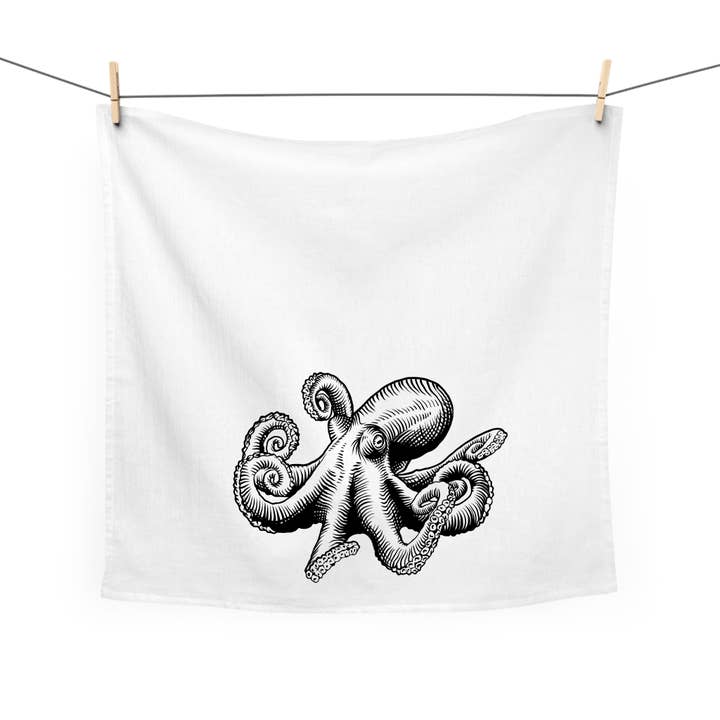Octopus Organic Cotton Hand Screen Printed Tea Towel for wholesale by Our Wild Puget Sound