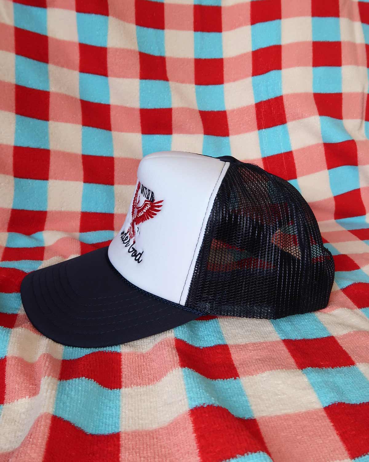 Sundrop - Wholesale Trucker Hat - Unisex - One Nation Under God Navy Trucker Hat - Embroidered July 4th2