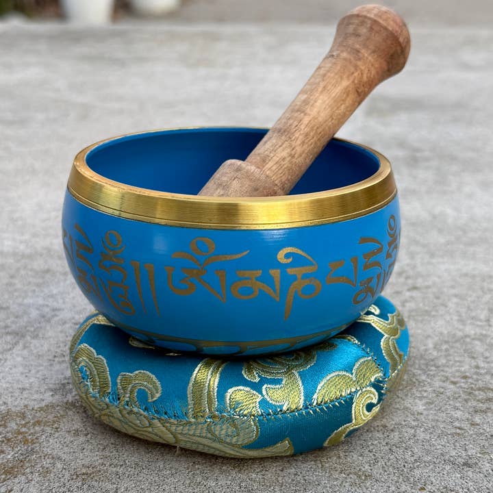 Lungta Imports - Wholesale Meditation Supplies - Tibetan Complete Singing Bowl Gift Box Set with OM Mani Padme Hum Etched Bowl19