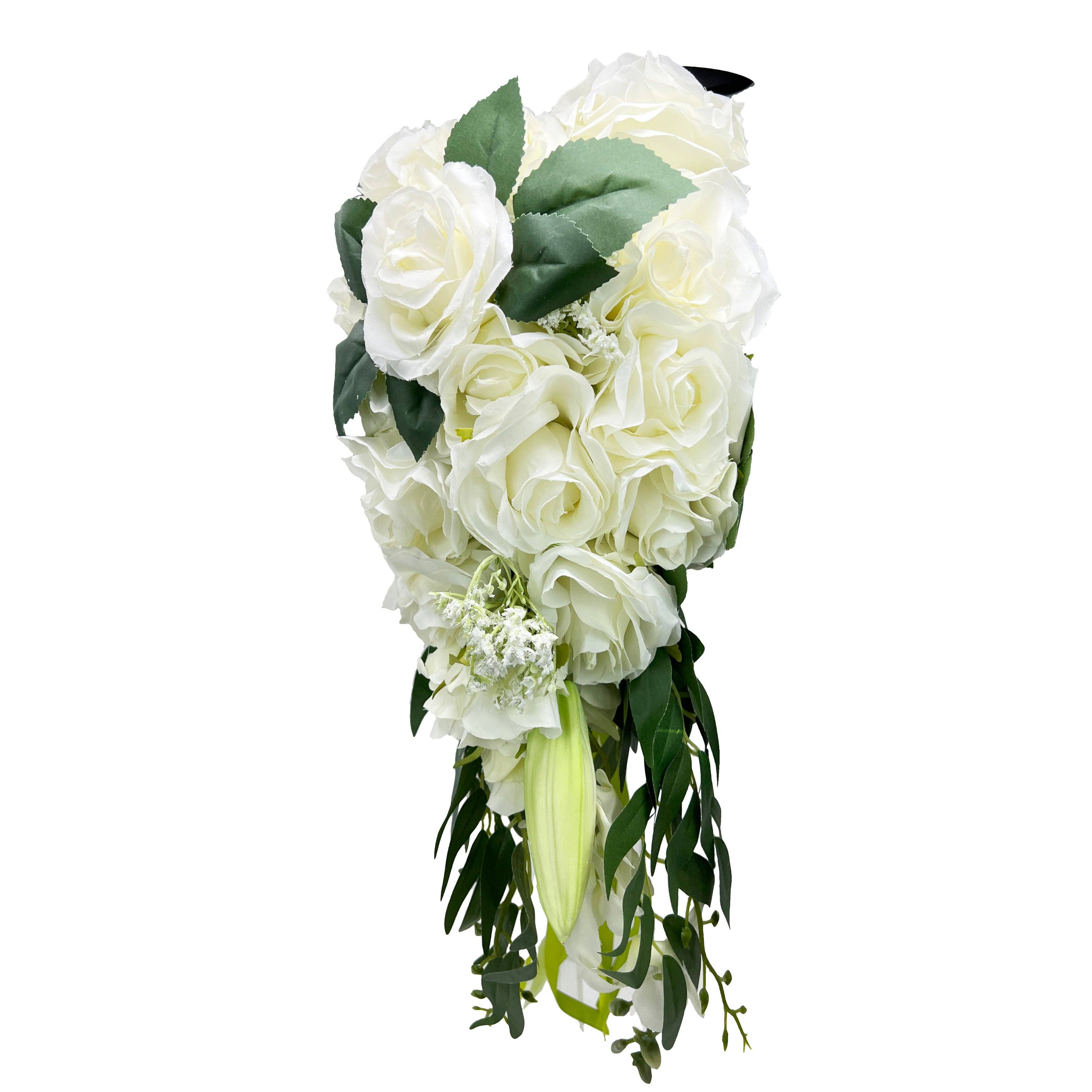 Sun Decorer - Wholesale Artificial Flowers - White Roses Artificial Floral Bouquet - Cascading Design0