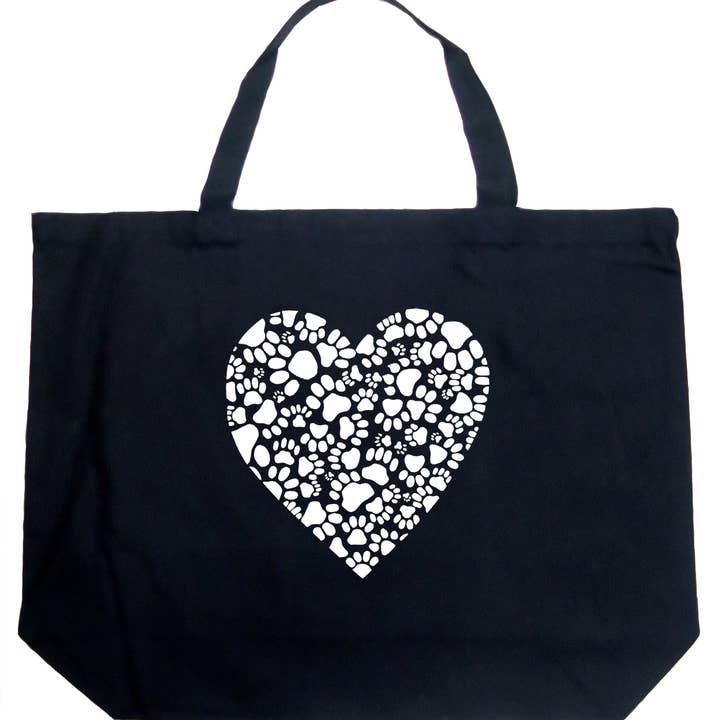 LA Pop Art Word Art Tote Bag - Paw Prints Heart for wholesale by LA Pop Art