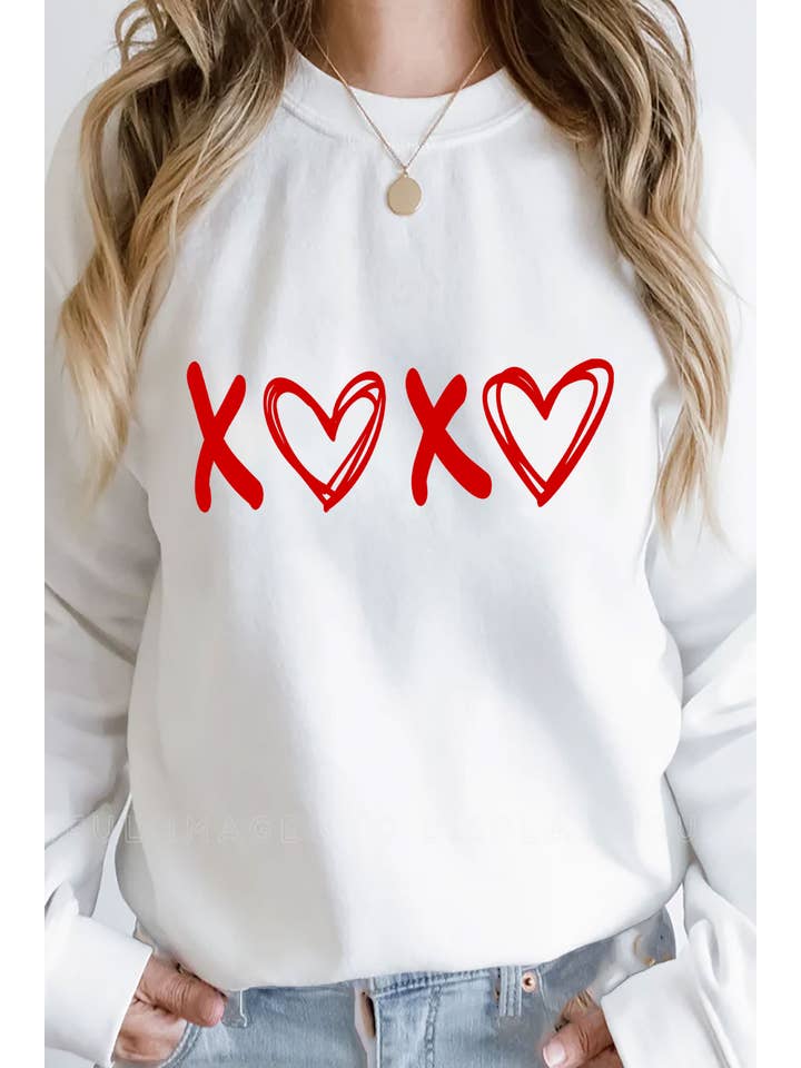 Top Avenue - Vendita all'ingrosso Felpa stampata - Donna - Felpe in pile a girocollo unisex XOXO Love Heart, Valentine5