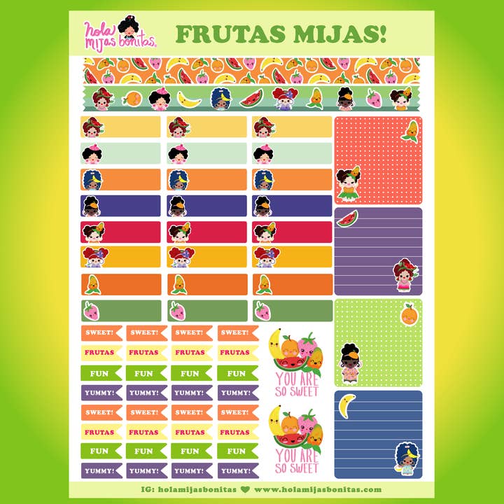 FOGLIO DI ADESIVI FRUTAS PLANNER per la vendita all'ingrosso da parte di Hola Mijas Bonitas