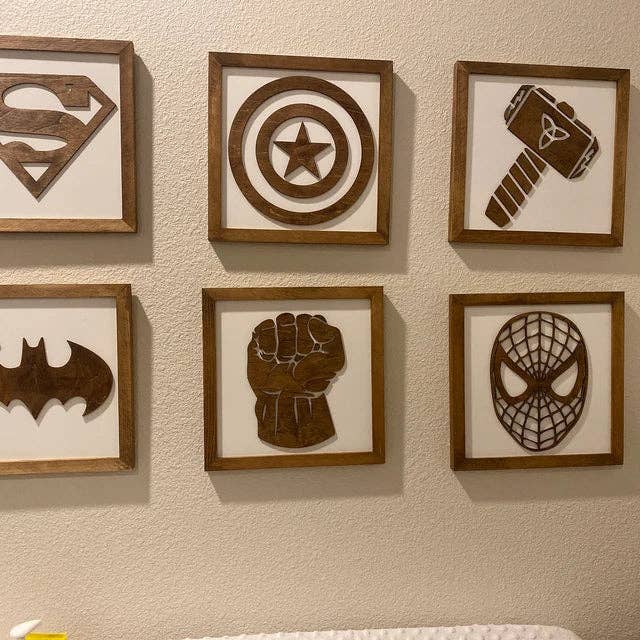 Nail and Hook Laser Cut Home Decor - Wholesale Sign - Superhero Wall Art  | 11x11 inch Wood Sign12
