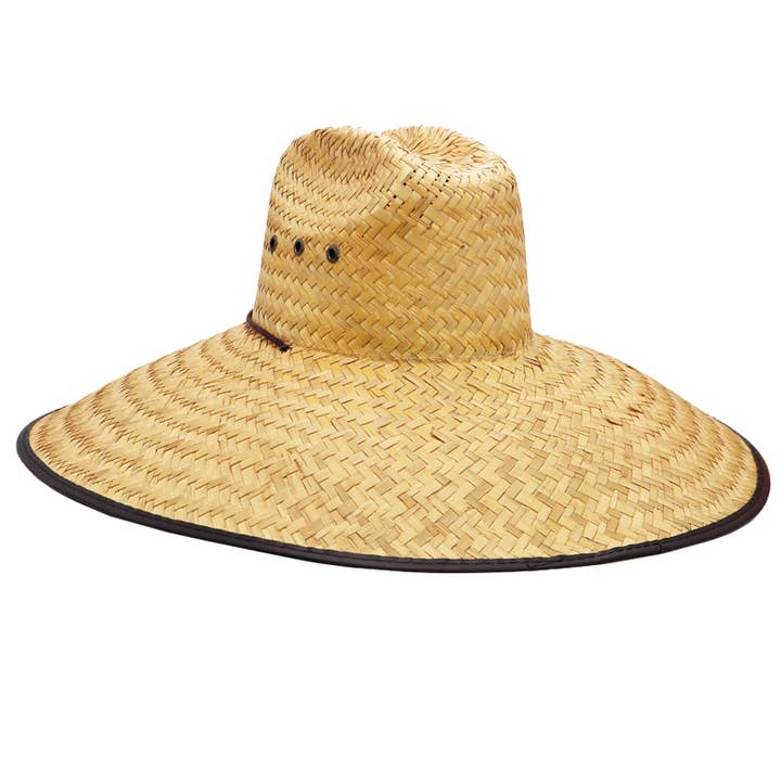 Garniture en cuir marron foncé Chapeau de sauveteur en paille extra large avec garniture en cuir végétalien en vente sur Faire3