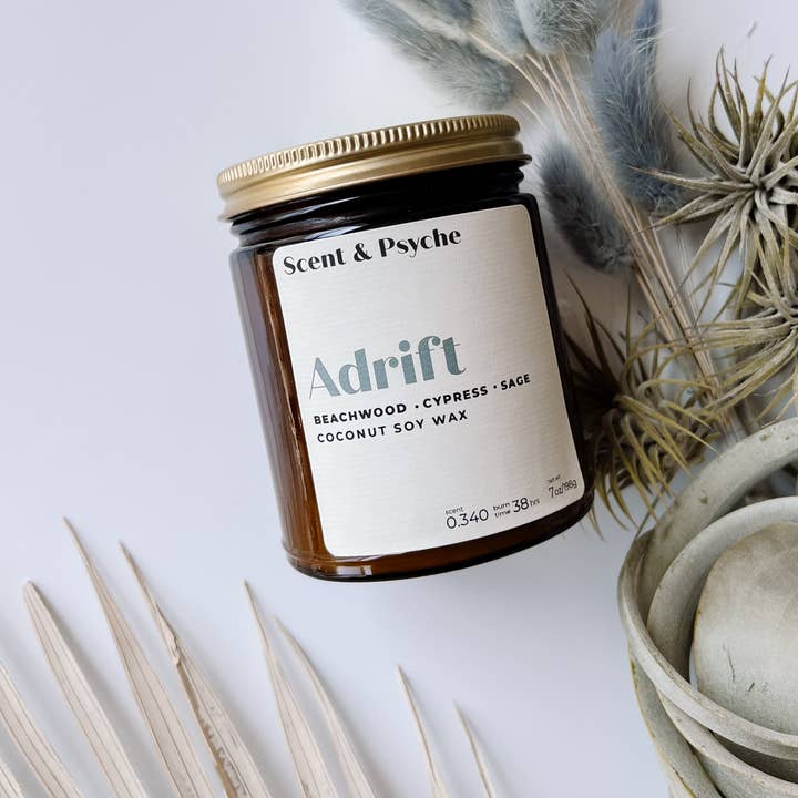 Scent & Psyche - Wholesale Jar/Filled Candle - Adrift Wood Wick Coconut/Soy Scented Candle - 7oz