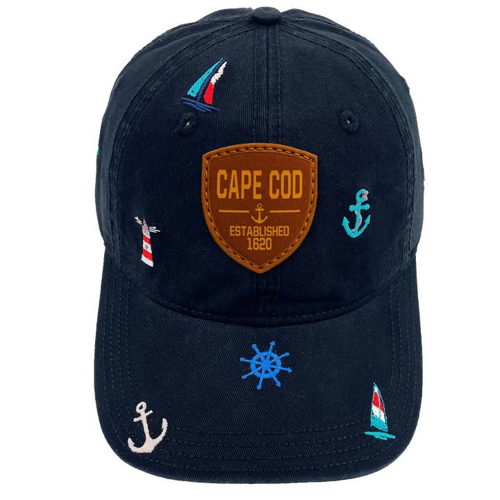 Casquette de baseball brodée Cape Cod Coastal, chapeau de plage nautique avec ancre et voilier pour les amoureux de l'océan pour la vente par Northern Icons Creations INC
