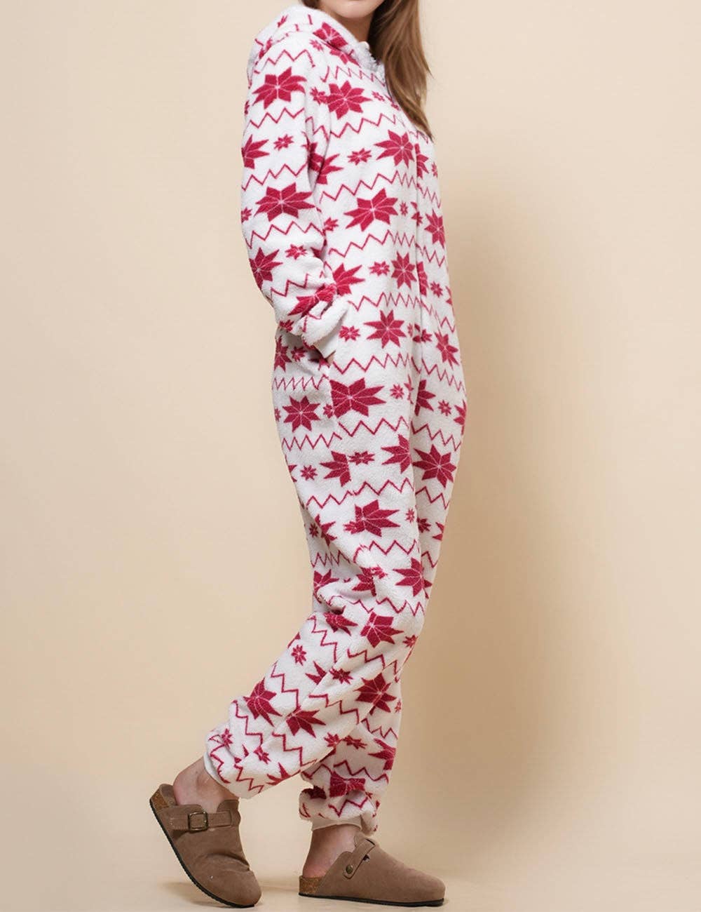 White Ladies Snow Color Block Fleece Jumpsuit Hooded Overall SKJ4924 for wholesale on Faire2