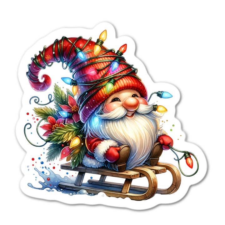 Santa Gnome Sleigh Sticker for wholesale by Stick-It Expressions