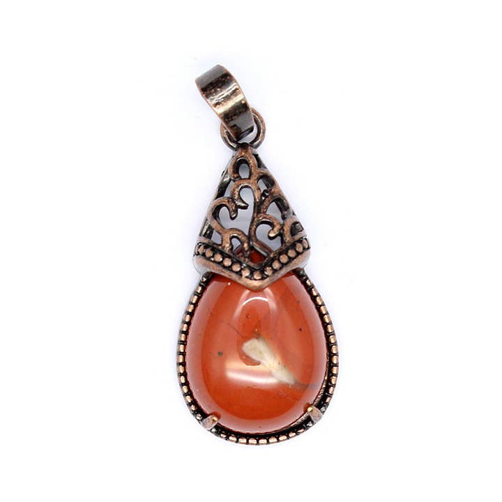 Mio Queena - Wholesale Individual Charm/Pendant - Drop-shaped Natural Stone Bronze Charms (Single Pendant) -CS5