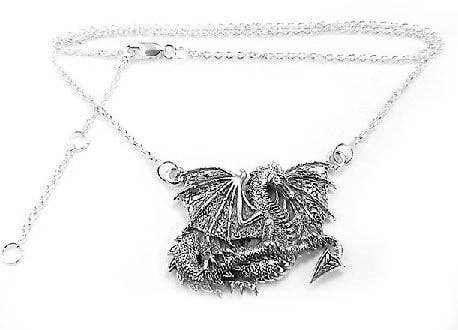 Wholesale Sterling Silver Detailed Heavy Dragon Pendant Necklace