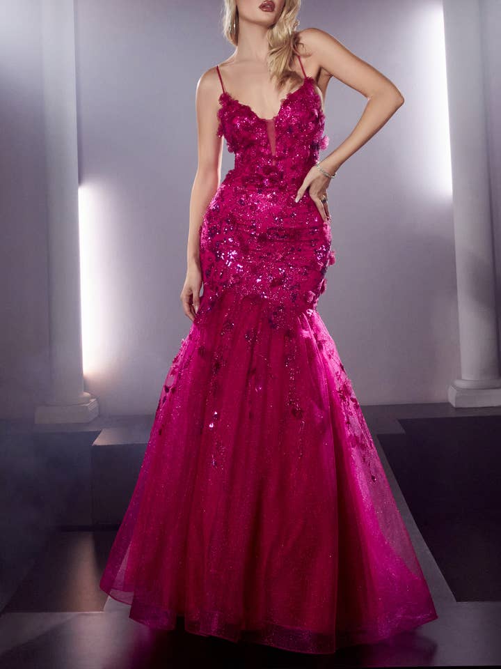 BLOMSTRET APPLIKATION HAVFRUE KJOLE for engroshandel hos Ladivine by Cinderella Divine