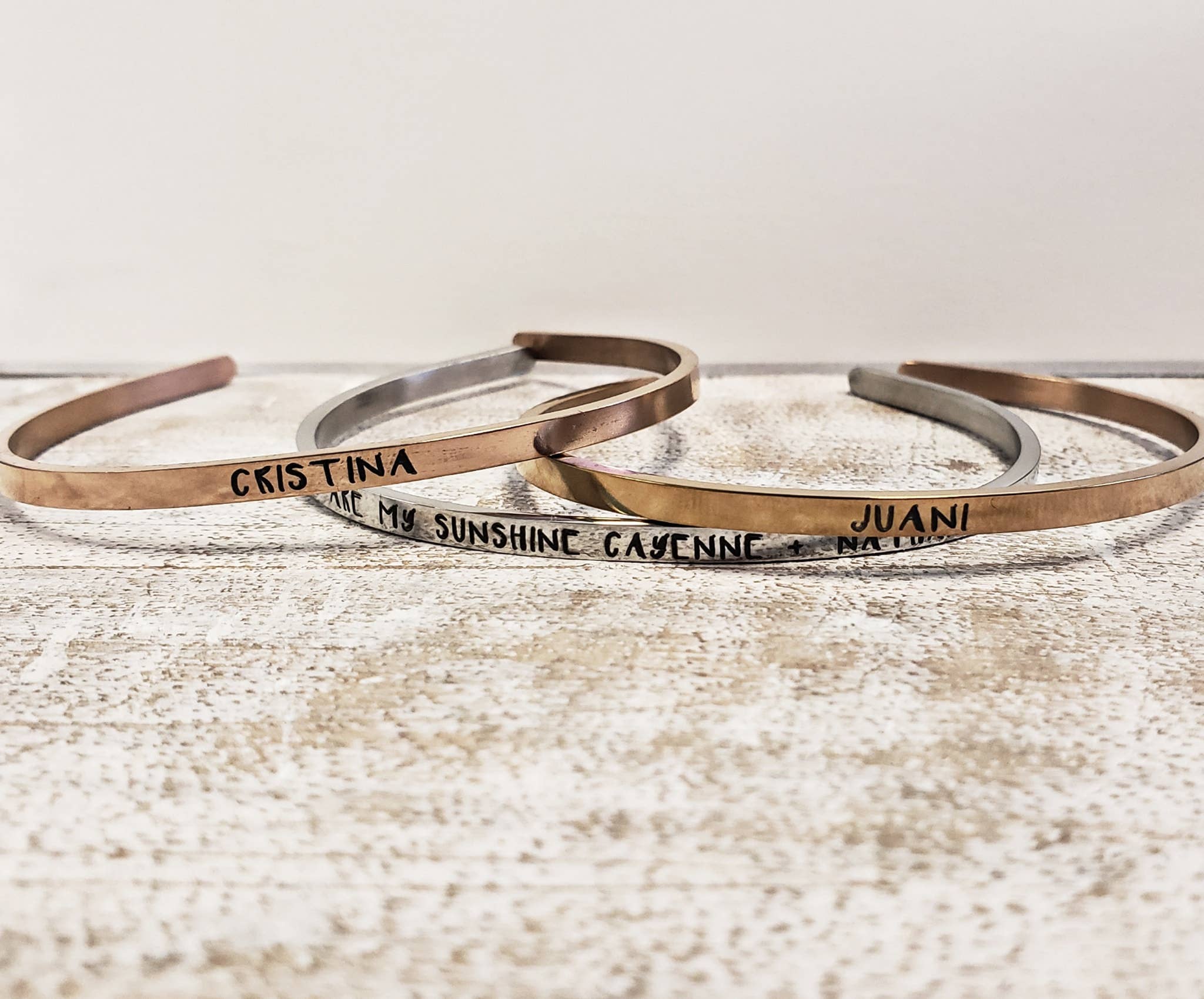 Tres Carmela - Wholesale Cuff Bracelet - Personalized Custom Stacking Band Cuff Bracelets Deep Engrav3