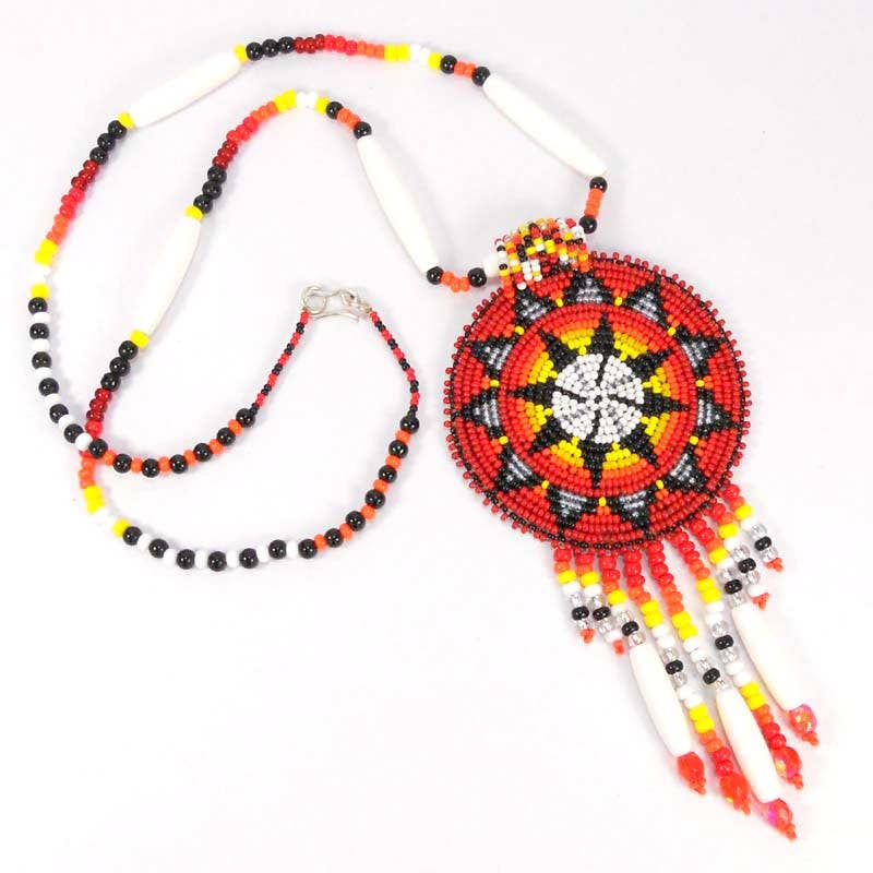 BEADS CORNER - Wholesale Beaded/Pearl Necklace - Red Seed Beads Long Medallion Star Fire Color Beaded Necklace Earrings Set3