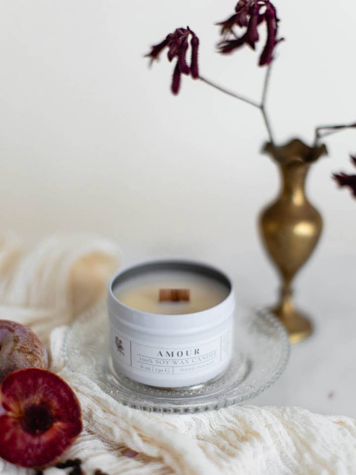Amour 100% Soy Candle Tin for wholesale by Bushyl