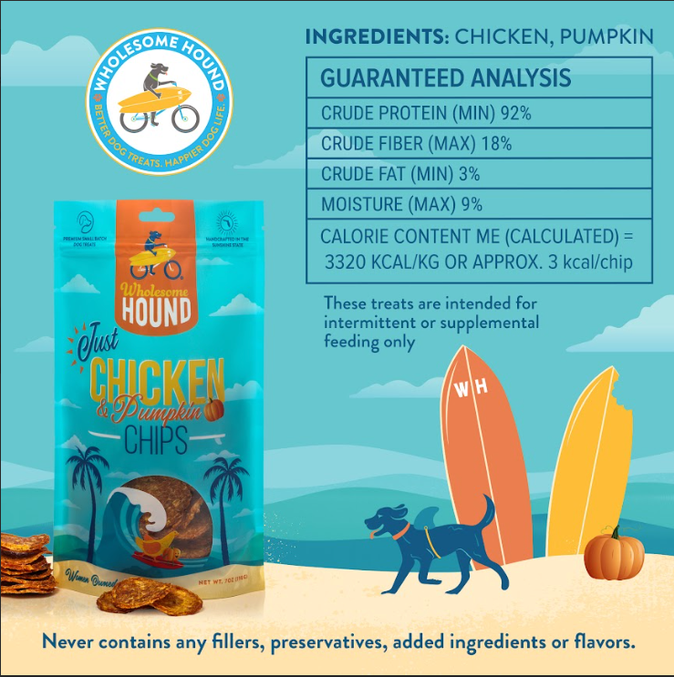 Wholesome Hound - Wholesale Pet Treats - Dog - Just Chicken & Pumpkin Chips 7oz2