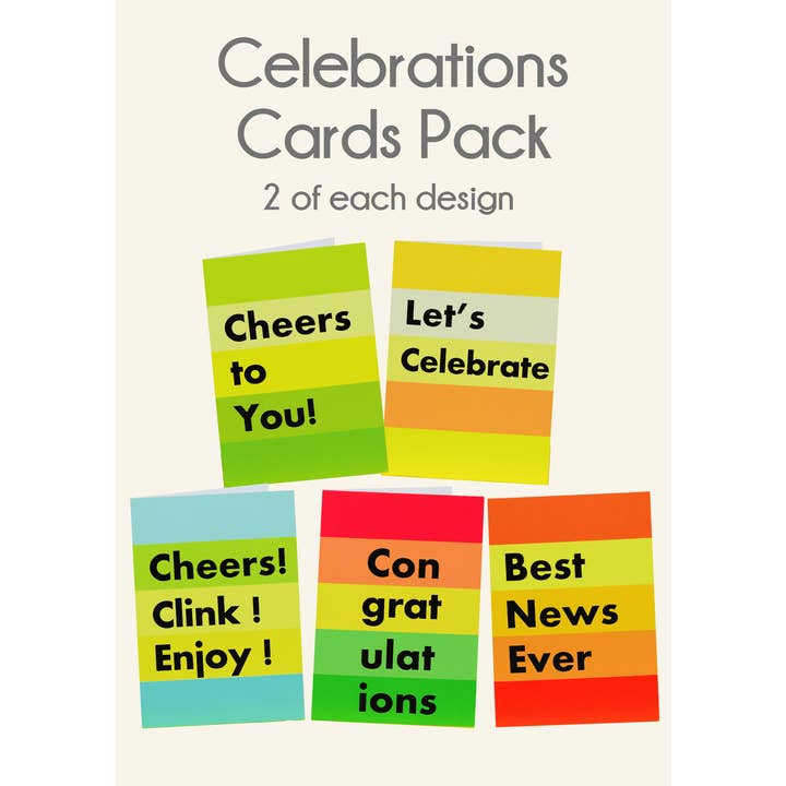Celebrations Card Pack - 10 Cards - 5 Different designs. 40% Saving for wholesale by Lil's Cards