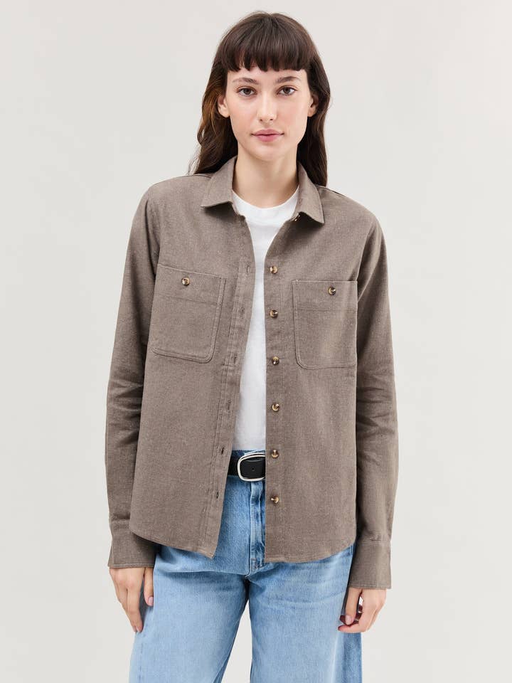 Womens Roma Work Shirt - Cotton Linen Twill - Porcini for wholesale by Andie Swim