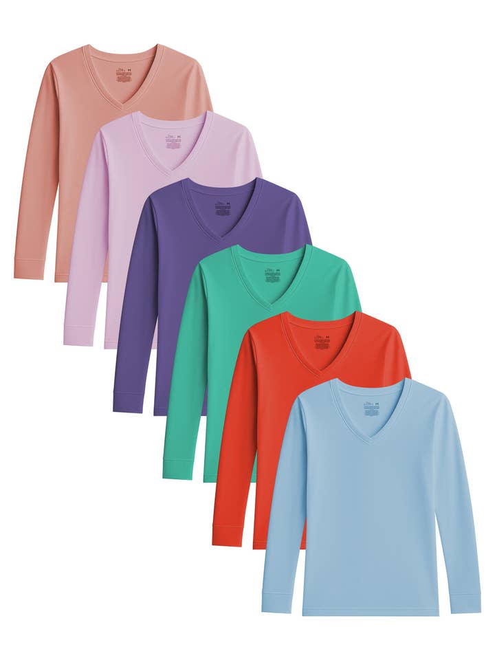 I-Wear Brands - Wholesale T-Shirt - Women's - 6 Pack Women's V-Neck Base Layer Long Sleeve Top1