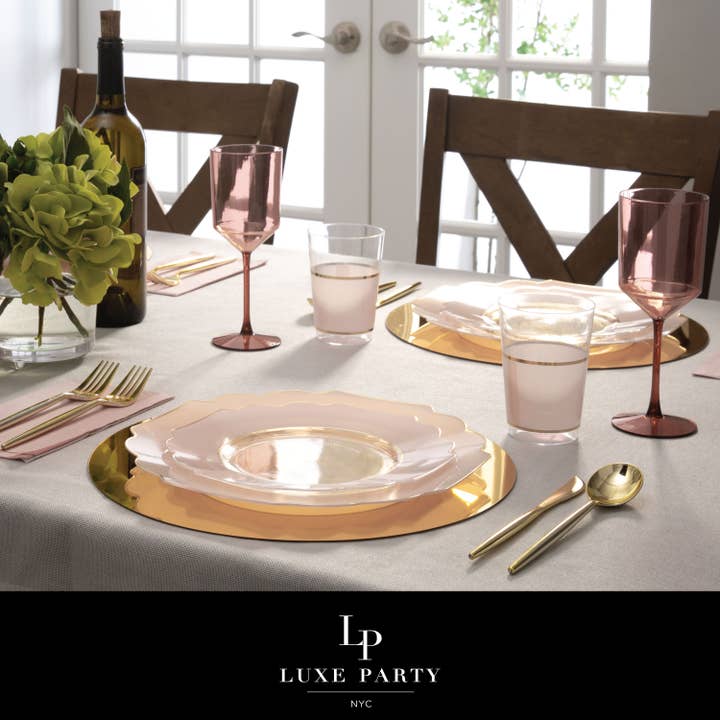 Luxe Party - Wholesale Disposable Plate - Scalloped Clear Blush • Gold Plastic Plates | 10 Pack1