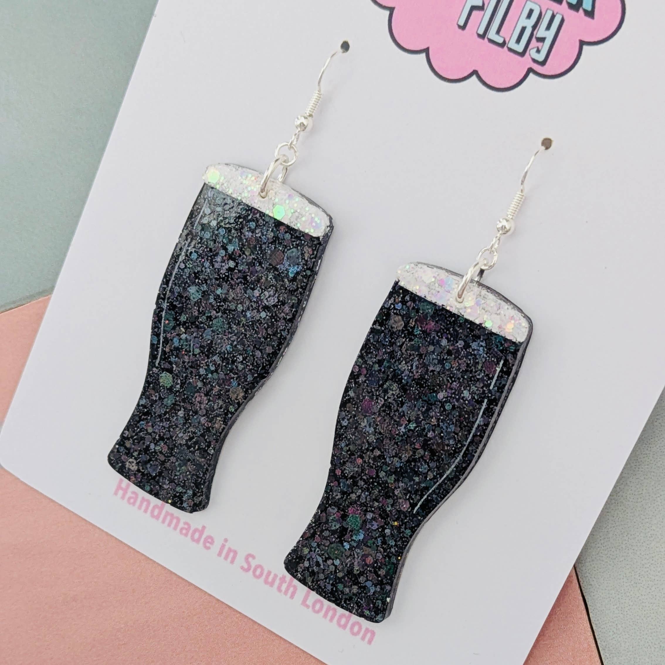 By Heather Filby – wholesale Dangle earrings – Pint Glass Glitter Resin Earrings2