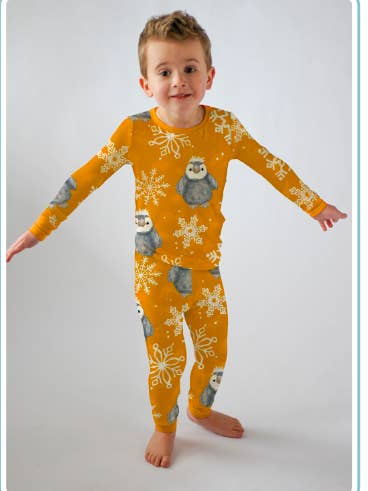 Pijama para Niños Pequeños Pingüino Ártico Oro y Púrpura | Conjunto de Bambú para venta al por mayor de Rayns Tiny Stitches