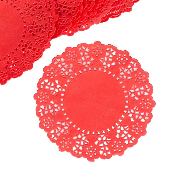 Factory Direct Craft – wholesale Cake/cupcake topper – 4-1/2 Red Paper Doilies (Pack of 50)