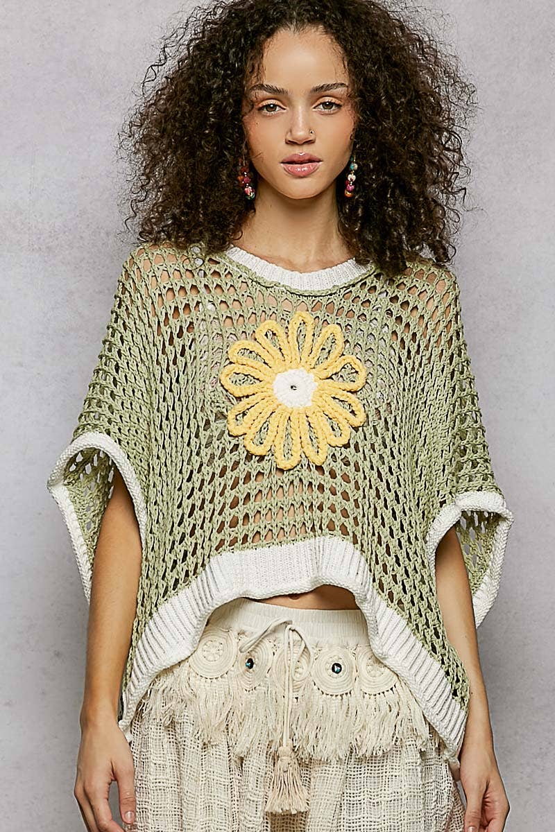 Pol Clothing - Wholesale Knit Top - Women's - Round Neck Sleeveless Floral Thin Sweater Top SALE30