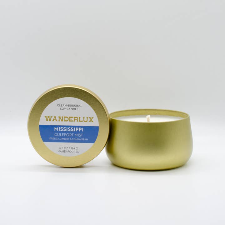 Wanderlux Mississippi Gulfport Mist 6.5 Ounce Soy Candle for wholesale by Wanderlux Candles