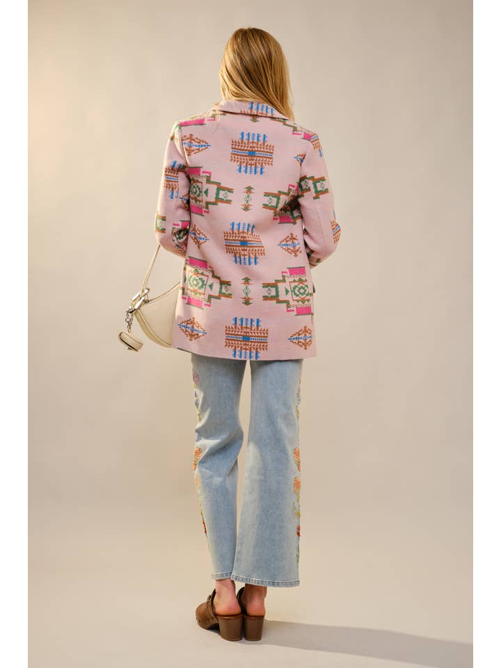 Blue B - Wholesale Blazer - Dames - 37937J Azteekse Jacquard Juweel Knoop Blazer6